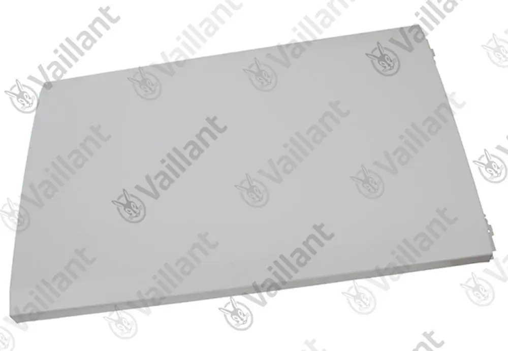 Weißes Frontblech von Vaillant, flach und rechteckig, ohne erkennbare Maße oder Artikelnummer, in einfacher Bauweise ohne zusätzliche Details.